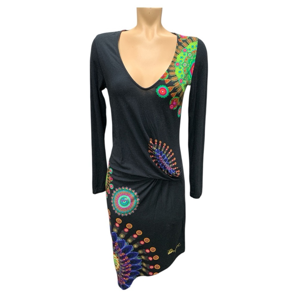 Desigual Black Dress with Vibrant Patterns Size M